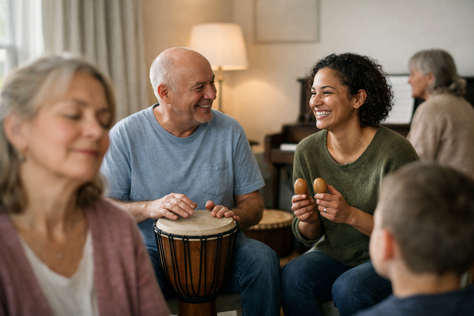 Therapist guiding a music therapy session